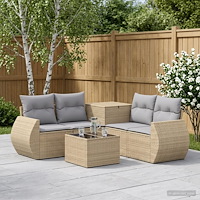 vidaXL Soffset 6 st Beige och Ljusgrå Poly Rattan och stål