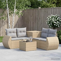 vidaXL Soffset 6 st Beige och Ljusgrå Poly Rattan och stål