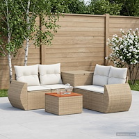 vidaXL Soffset 6 st Beige och krämvit Poly Rattan och stål