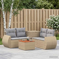 vidaXL Soffset 6 st Beige och Ljusgrå Poly Rattan och stål