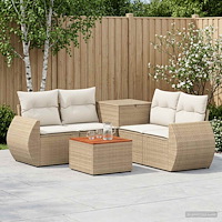 vidaXL Soffset 6 st Beige och krämvit Poly Rattan och stål