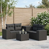 vidaXL Soffset 6 st Svart Poly Rattan och stål
