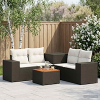 vidaXL Soffset 6 st Svart och krämvit Poly Rattan och stål