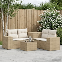 vidaXL Soffset 6 st Beige och krämvit Poly Rattan och stål