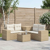 vidaXL Soffset 6 st Beige och krämvit Poly Rattan och stål