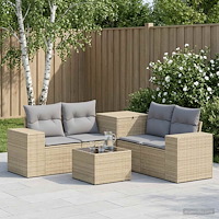 vidaXL Soffset 6 st Beige och Ljusgrå Poly Rattan och stål