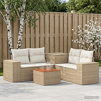 vidaXL Soffset 6 st Beige och krämvit Poly Rattan och stål