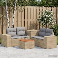 vidaXL Soffset 6 st Beige och Ljusgrå Poly Rattan och stål