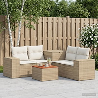 vidaXL Soffset 6 st Beige och krämvit Poly Rattan och stål