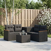 vidaXL Soffset 6 st Svart Poly Rattan och stål