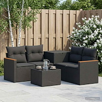 vidaXL Soffset 6 st Svart Poly Rattan och stål