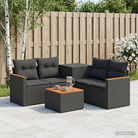 vidaXL Soffset 6 st Svart Poly Rattan och stål