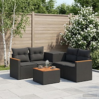 vidaXL Soffset 6 st Svart Poly Rattan och stål