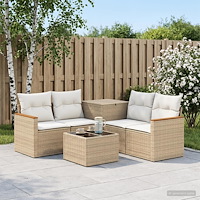 vidaXL Soffset 6 st Beige och krämvit Poly Rattan och stål