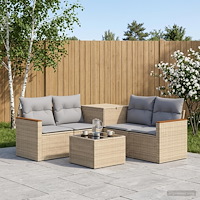 vidaXL Soffset 6 st Beige och Ljusgrå Poly Rattan och stål