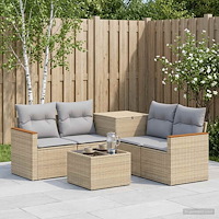 vidaXL Soffset 6 st Beige och Ljusgrå Poly Rattan och stål