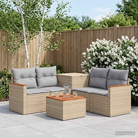 vidaXL Soffset 6 st Beige och Ljusgrå Poly Rattan och stål