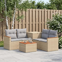 vidaXL Soffset 6 st Beige och Ljusgrå Poly Rattan och stål