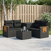 vidaXL Soffset 6 st Svart Poly Rattan och stål