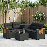 vidaXL Soffset 6 st Svart Poly Rattan och stål