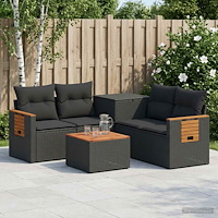 vidaXL Soffset 6 st Svart Poly Rattan och stål