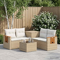 vidaXL Soffset 6 st Beige och krämvit Poly Rattan och stål
