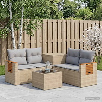 vidaXL Soffset 6 st Beige och Ljusgrå Poly Rattan och stål