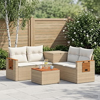 vidaXL Soffset 6 st Beige och krämvit Poly Rattan och stål