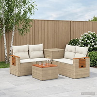 vidaXL Soffset 6 st Beige och krämvit Poly Rattan och stål