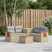 vidaXL Soffset 6 st Beige och Ljusgrå Poly Rattan och stål