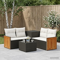 vidaXL Soffset 6 st Svart och krämvit Poly Rattan och stål