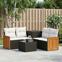 vidaXL Soffset 6 st Svart och krämvit Poly Rattan och stål