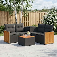 vidaXL Soffset 6 st Svart Poly Rattan och stål