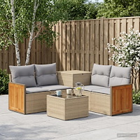 vidaXL Soffset 6 st Beige och Ljusgrå Poly Rattan och stål