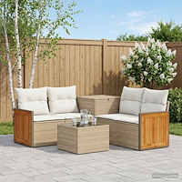 vidaXL Soffset 6 st Beige och krämvit Poly Rattan och stål