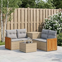 vidaXL Soffset 6 st Beige och Ljusgrå Poly Rattan och stål