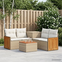 vidaXL Soffset 6 st Beige och krämvit Poly Rattan och stål