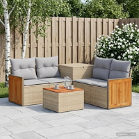 vidaXL Soffset 6 st Beige och Ljusgrå Poly Rattan och stål