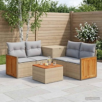vidaXL Soffset 6 st Beige och Ljusgrå Poly Rattan och stål