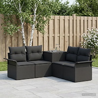 vidaXL Soffset 5 st Svart Poly Rattan och stål