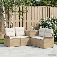vidaXL Soffset 5 st Beige och krämvit Poly Rattan och stål