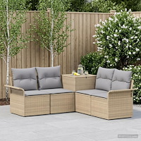 vidaXL Soffset 5 st Beige och Ljusgrå Poly Rattan och stål