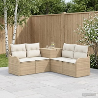 vidaXL Soffset 5 st Beige och krämvit Poly Rattan och stål