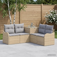 vidaXL Soffset 5 st Beige och Ljusgrå Poly Rattan och stål