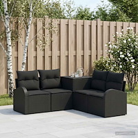 vidaXL Soffset 5 st Svart Poly Rattan och stål