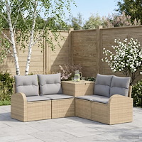 vidaXL Soffset 5 st Beige och Ljusgrå Poly Rattan och stål
