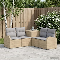 vidaXL Soffset 5 st Beige och Ljusgrå Poly Rattan och stål