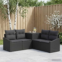 vidaXL Soffset 5 st Svart Poly Rattan och stål