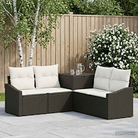 vidaXL Soffset 5 st Svart och krämvit Poly Rattan och stål