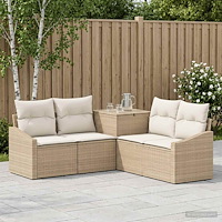 vidaXL Soffset 5 st Beige och krämvit Poly Rattan och stål